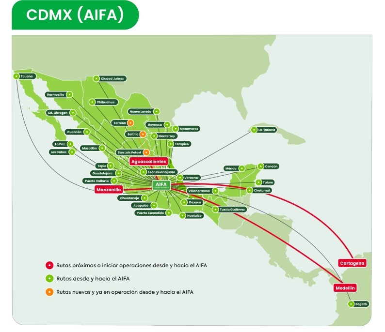 Viva anunció sus próximas rutas que conectarán al AIFA con dos grandes destinos turísticos en Colombia: Cartagena y Medellín.